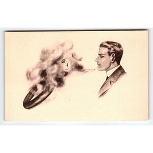Fantasy Postcard Woman's Face Appears From Mans Cigarette Smoke Cloud Cobb Shinn